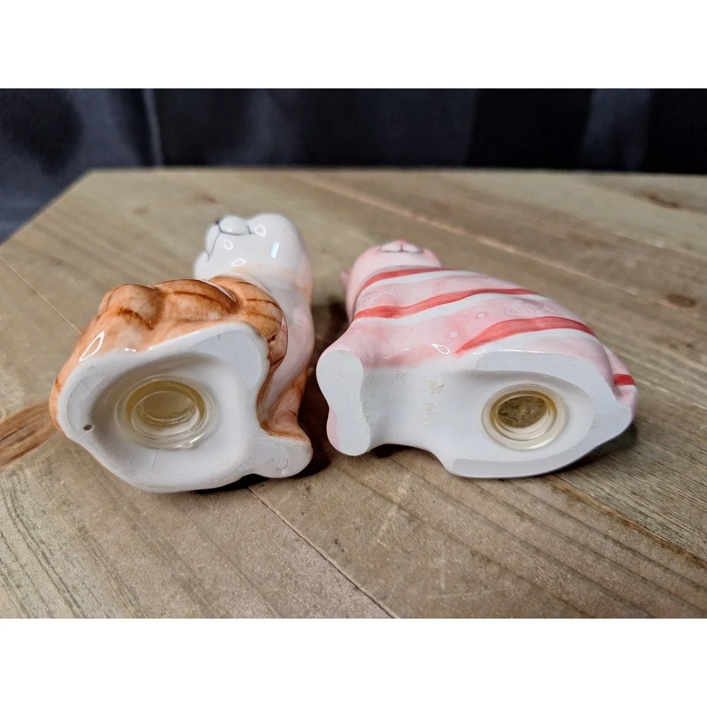 Orange Tabby and Pink Striped Fish Ceramic Cat Salt and Pepper Shaker Set